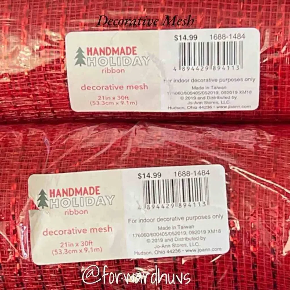 Handmade Holiday Red Decorative Mesh - Two Rolls 21” x 30ft
